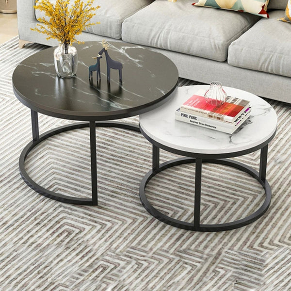 Modern Nesting Coffee Tables Set of 2 Round Shape