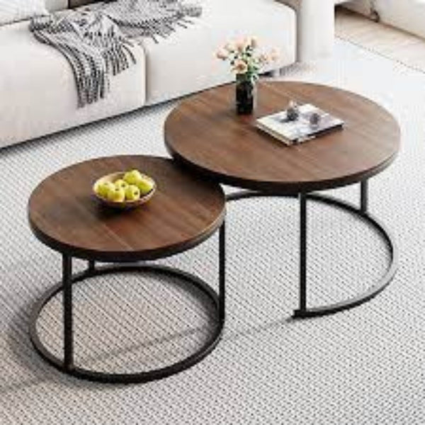Modern Nesting Coffee Tables Set of 2 Round Shape