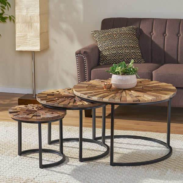 Modern Rustic style Set Of 3 Round Shape Coffee Tables