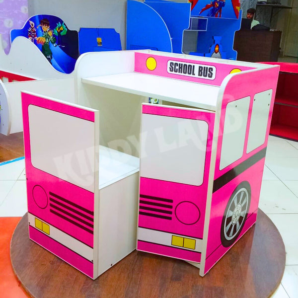 Beautiful White & Pink Color Bus Shape Study Table