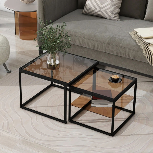 Modern Nested Coffee Table Set with High-low Combination Design