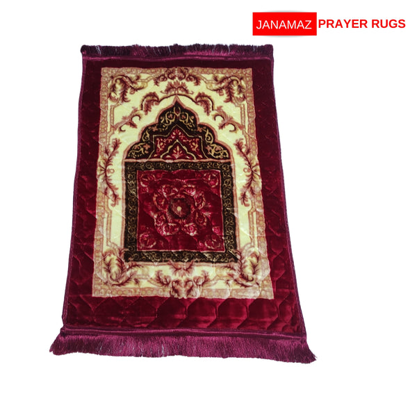 Red Mehrab Desgin Foam Print Embossed Prayer Mat