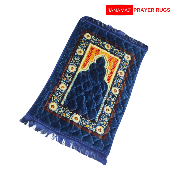 Blue Mehrab Desgin Foam Print Embossed Prayer Mat