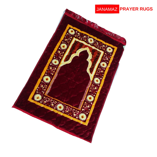 Red Blue Mehrab Desgin Foam Print Embossed Prayer Mat