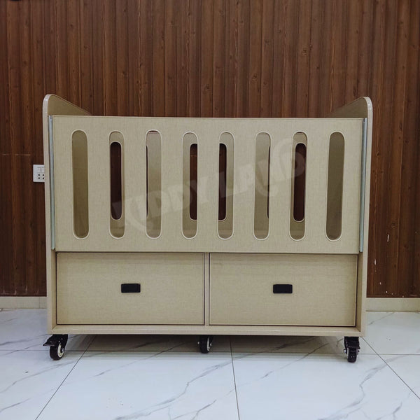 Beige Color Front Opening Door With Drawer Design Baby Cot