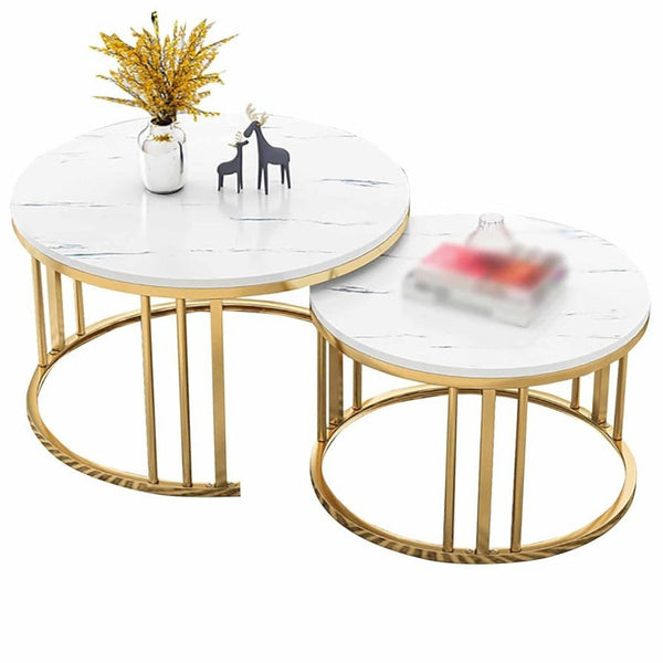 Luxury Set Of 2 Square Shape Coffee Table With White Top