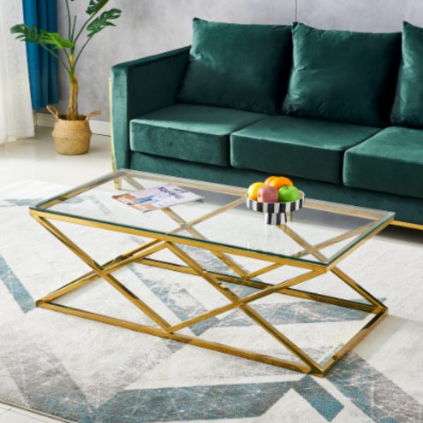 Modern Diamond Shape Center Table With a Clear Glass Top