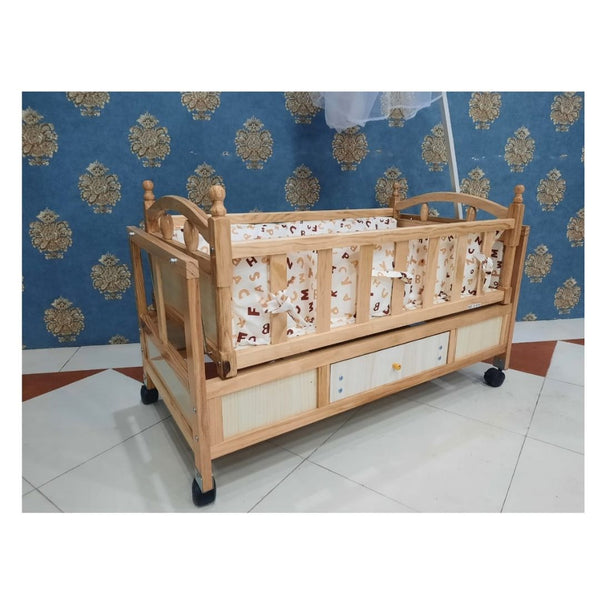 Wood Color Wooden Baby Cot & Swing