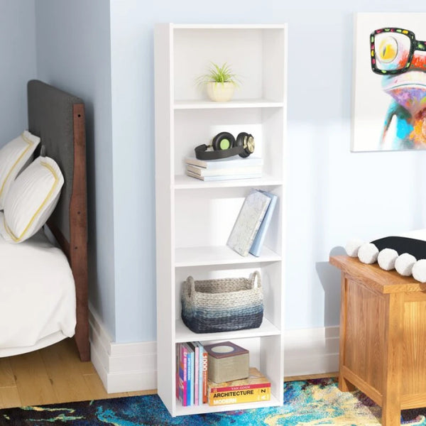 Classic Five Shelves White Bookcase