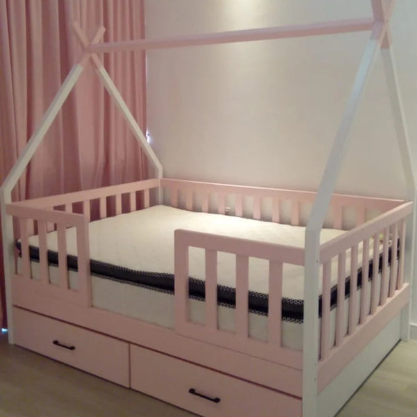 Pink & White Bed with Drawers For Kids