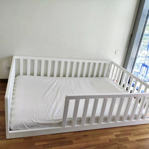 White Color floor bed with Square Rails
