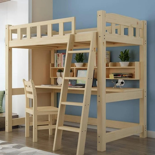 Light Wood Bed with Study table For Kids