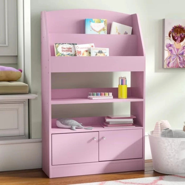 Beautiful Design Pink Color Kids Bookshelf with Lower Cabinet