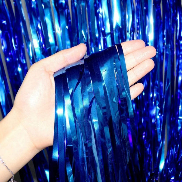 Foil Fringe Curtains Dark Blue