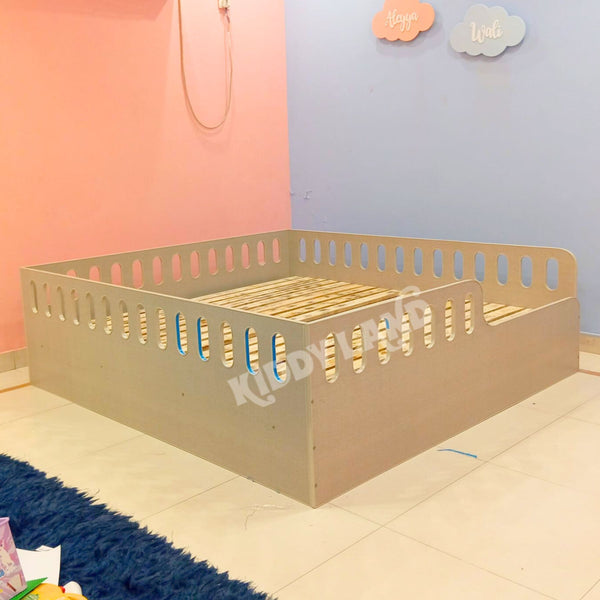 Beige Colour Kids Double Bed With Safety Grill