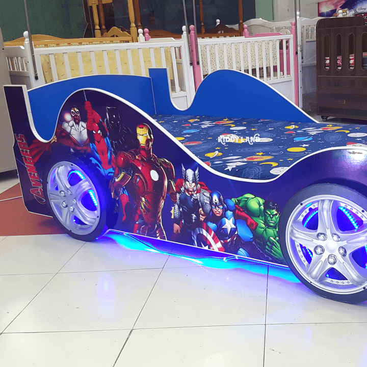 Avengers Blue Colour Car Bed for Boys with lights.
