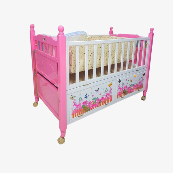 Pink & White Wooden Baby Cot