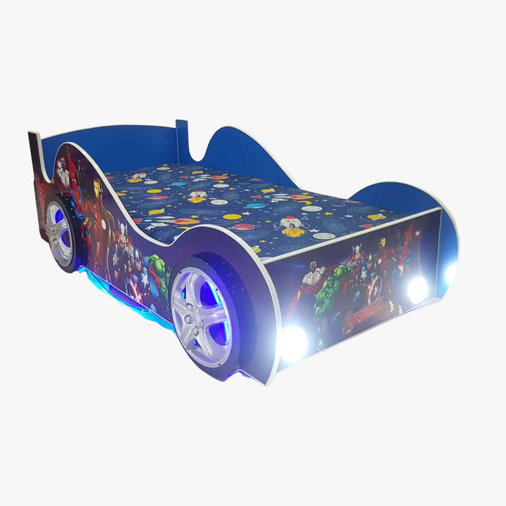 Avengers Blue Colour Car Bed for Boys with lights.