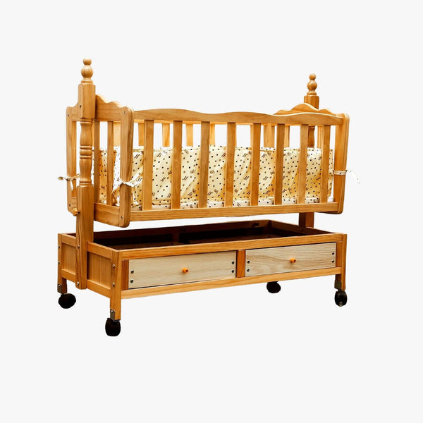 Wood Color Wooden Baby Cot & Swing