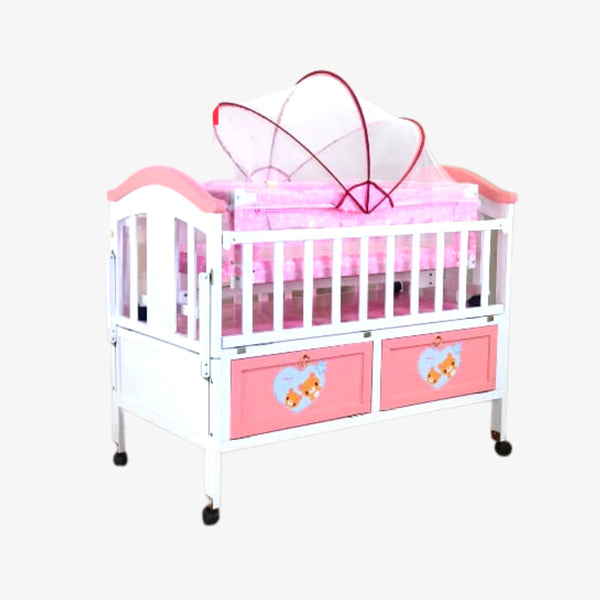 Pink & White Wooden Baby Cot For Girls