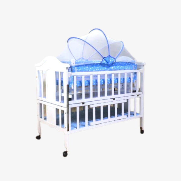 White & Blue 2 in 1 Wooden Baby Cot