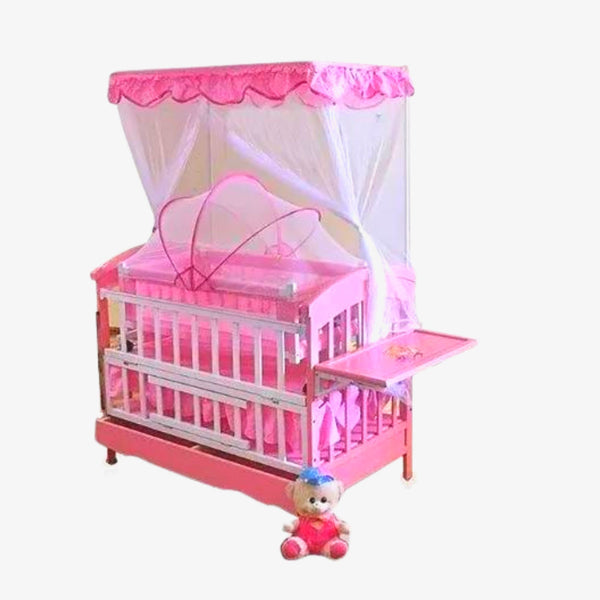 Pink 2 in 1 Wooden Baby Cot With Swing