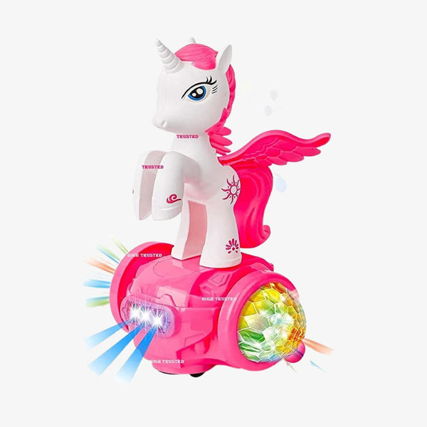 Unicorn toy which can rotate 360 degree with lights and music.